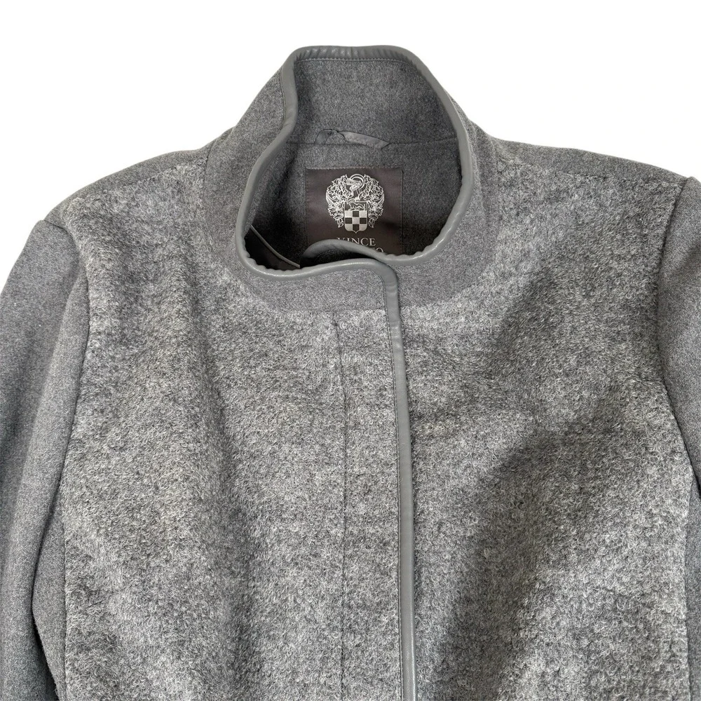 Vince Camuto Wool High‎ Neck Belted PU Trim Coat Womens XXL Gray